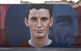 Il murale di Mauro Patta dedicato a Gigi Riva a Ussaramanna ( PH Patta Artist profilo ig)
