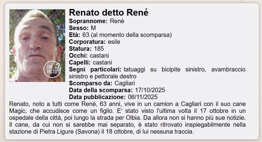 uomo scomparso col suo cane