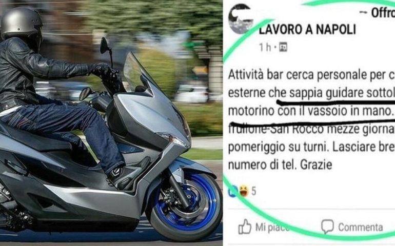 “Cercasi ragazzo per consegne che sappia guidare lo scooter con vassoio in mano”: l’annuncio shock di un bar