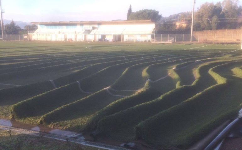 Il campo sportivo di Bari Sardo distrutto dalla pioggia