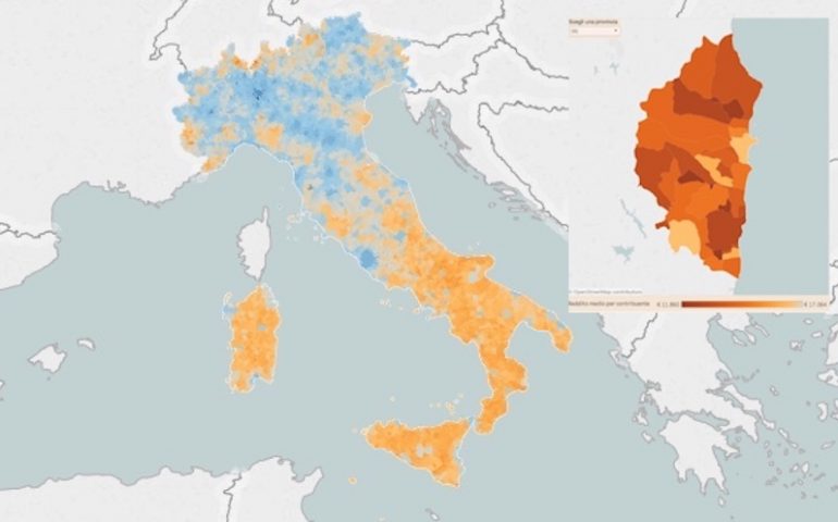 Infodata. La classifica dei Comuni dove si dichiara di più. La mappa ogliastrina