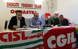 Michele Muggianu (CISL), Giacomo Pani (CGIL) Mario Arzu (UIL)