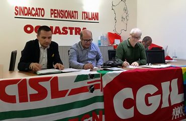 Michele Muggianu (CISL), Giacomo Pani (CGIL) Mario Arzu (UIL)