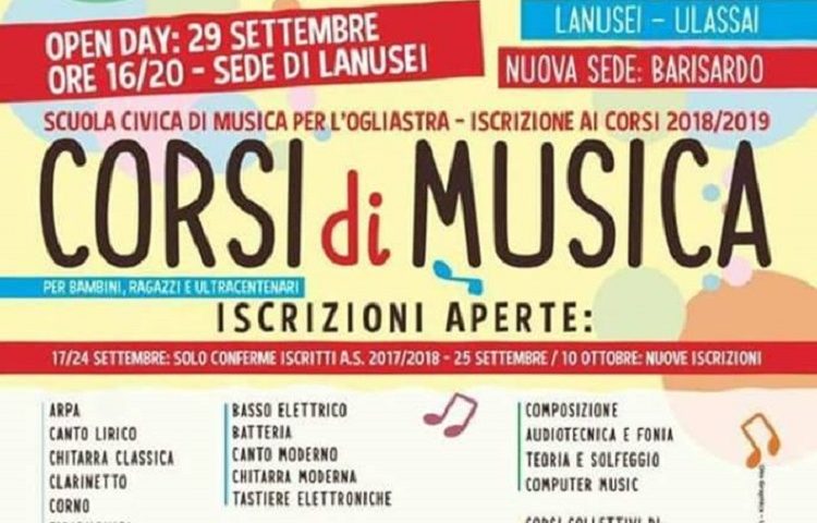 Corsi di musica a Lanusei, Ulassai e Bari Sardo. Ancora due giorni per iscriversi