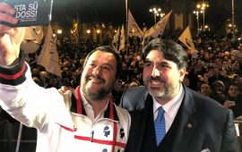 Matteo Salvini e Christian Solinas ad un comizio.