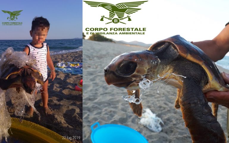 Gabriele, piccolo eroe: bimbo salva una tartaruga dalla plastica a Villaputzu