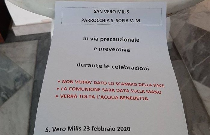 San Vero Milis: in chiesa niente segno di pace con stretta di mano. Precauzione contro coronavirus