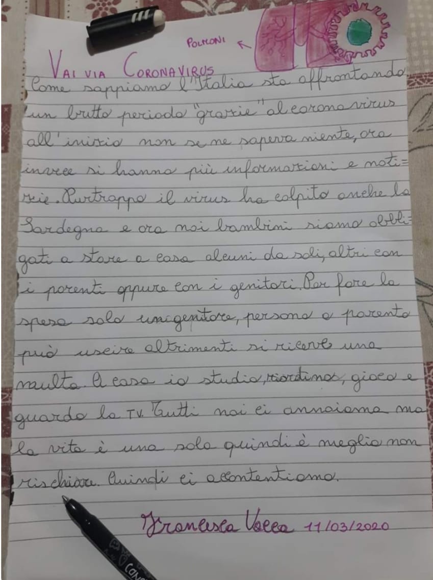 Vai Via Coronavirus Il Tema Di Una Bambina Di Quinta Elementare Ogliastra Vistanet