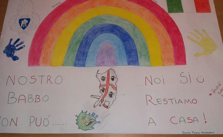 «Nostro babbo non può, noi sì: restiamo a casa!» I disegni di due bimbi di Santa Maria