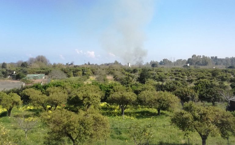 Fiamme in un canneto a Tortolì, Vigili del fuoco in azione