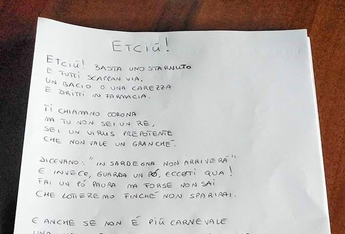 Poesie ai tempi del coronavirus: “Ti chiamano corona ma tu non sei un re”, i versi di uno scolaro delle medie di Ortueri