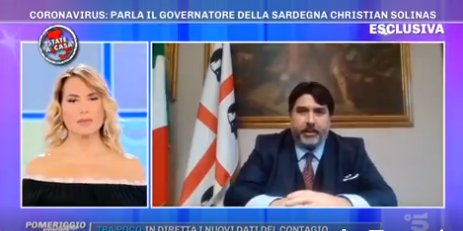 Il Governatore Solinas da Barbara D’Urso: «I sardi stanno rispettando le ordinanze ma chiediamo ancora un sacrificio»