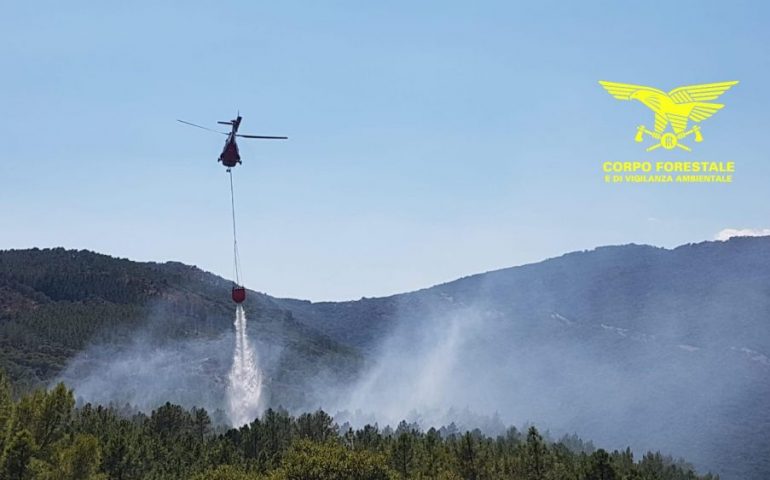 Fiamme ad Ottana, interviene l’elicottero del Corpo Forestale