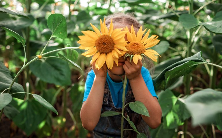 Bambino con girasole