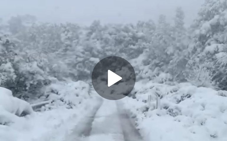 (VIDEO) Ogliastra si sveglia sotto la neve: abbondanti precipitazioni anche a bassa quota