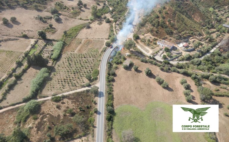 Brucia l’Ogliastra: incendio nelle campagne di Villagrande, interviene l’elicottero