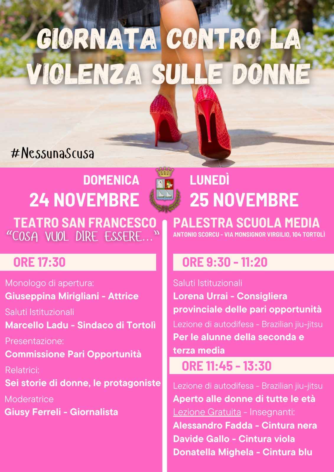 locandina eventi contro violenza sulle donne a tortolì