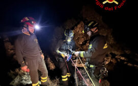 Urzulei, salvataggio eccezionale per un cane da caccia: la squadra 11A dei vigili del fuoco di Tortolì in azione