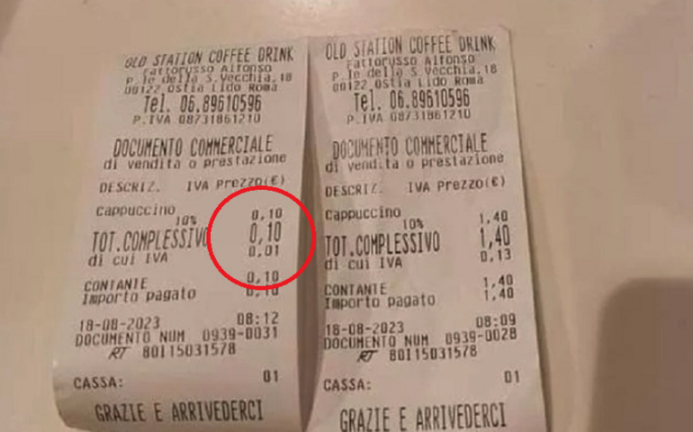 Scontrini folli, a Ostia un cappuccino senza schiuma 10 centesimi in più