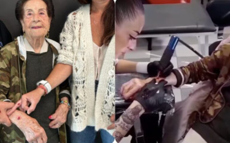 Latina, la signora Emma si tatua per la prima volta a 98 anni