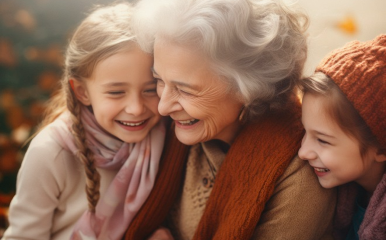 Una nonna con le nipotine