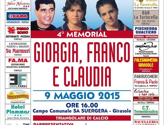 Girasole. Sabato 9 maggio il “4° Memorial Giorgia, Franco e Claudia” al campo comunale Sa Suergera