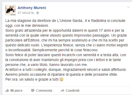 dimissioni Anhtony Muroni L'Unione Sarda