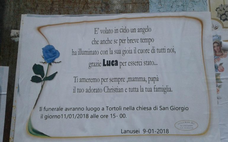 Oggi a Tortolì l’ultimo saluto al giovane Luca Pisano. “E’ volato in cielo un angelo”