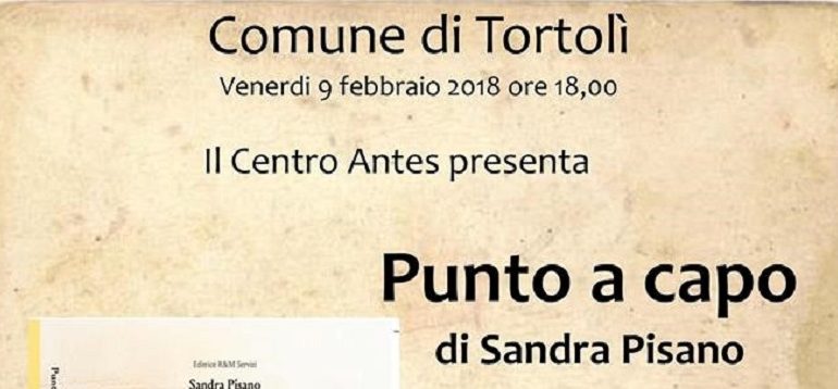 Tortolì, il 9 febbraio presentazione di “Punto a capo” di Sandra Pisano