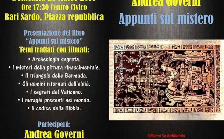 Bari Sardo, il 25 marzo presentazione del libro: “Appunti sul mistero” di Andrea Governi
