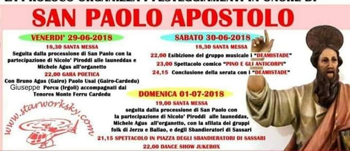 Cardedu, al via i festeggiamenti in onore di San Paolo Apostolo. (Programma)