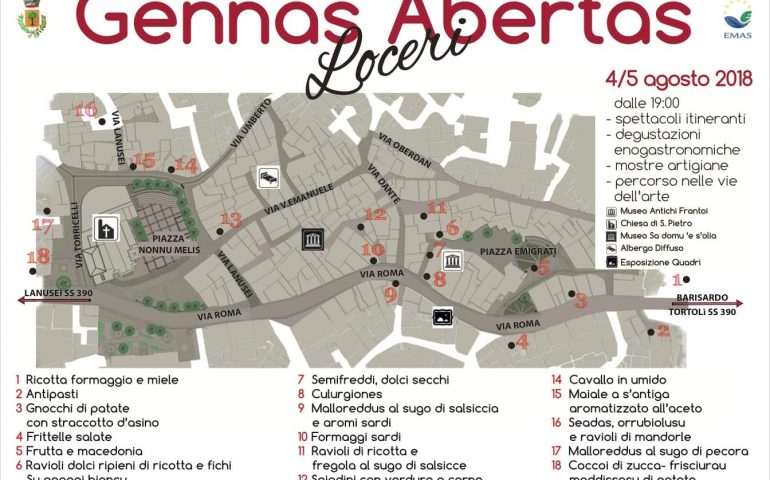 Gennas Abertas a Loceri, l’incontro con la tradizione il 4 e il 5 agosto