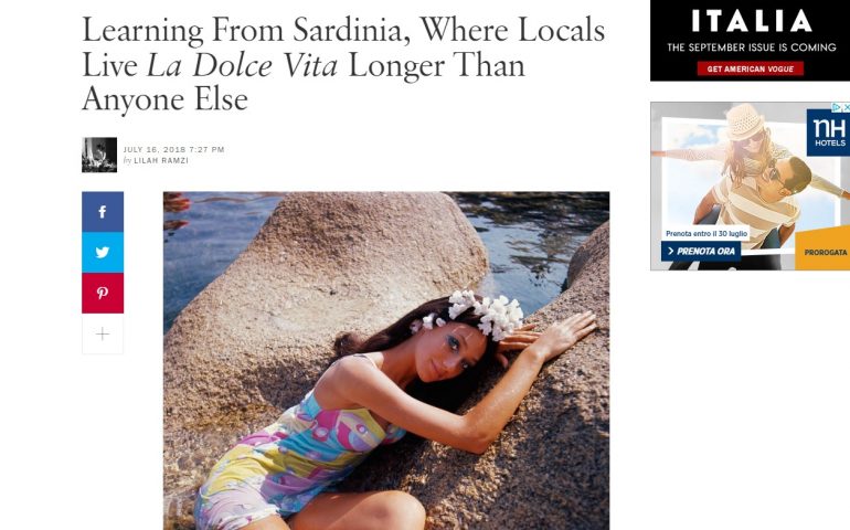 La rivista Vogue incantata dalla Sardegna: “Dove le persone vivono ‘la dolce vita’ più lunga che c’è”