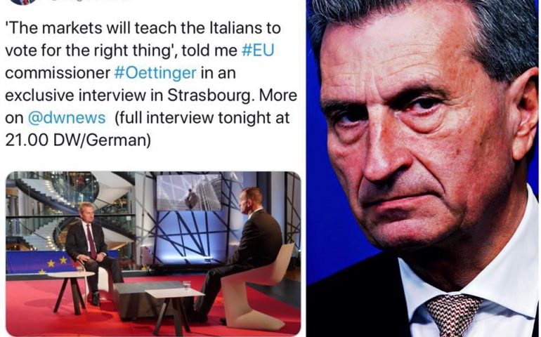 “I mercati insegneranno agli italiani come votare”: bufera sul commissario Ue tedesco Oettinger