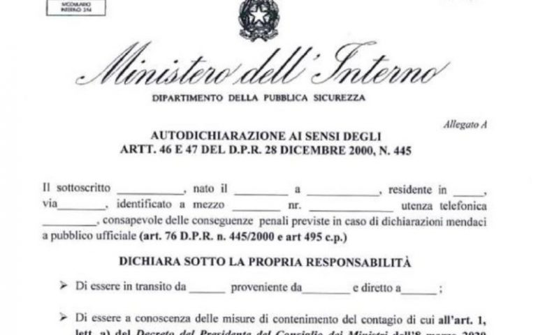 Ecco il nuovo modulo di autocertificazione: scaricalo qui