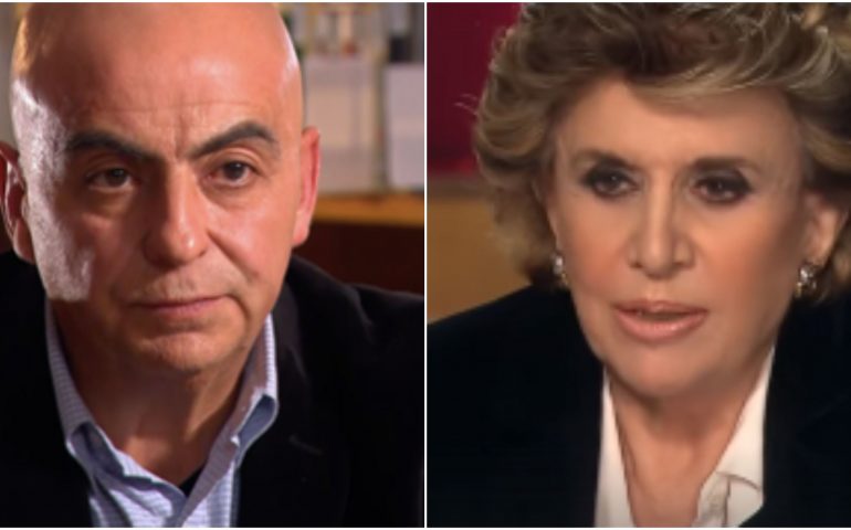 Francesco Rocca e Franca Leosini, durante l'intervista al programma di Rai3, 