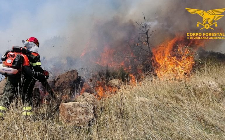 Incendi in Sardegna in questo mese di agosto, un'immagine dei pompieri in azione.