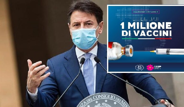 «Un milione di vaccini anti Covid. L’Italia prima in Europa», la soddisfazione di Conte