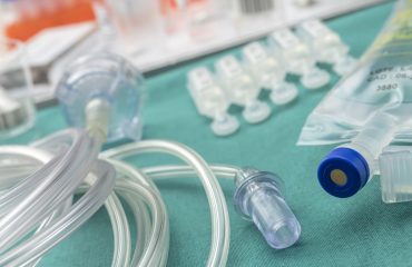 Detail of rubbers of a drip irrigation equipment in hospital operations table, conceptual image
